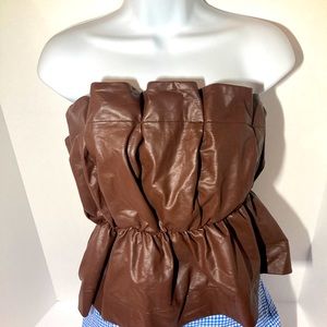 Brown vegan Leather Strapless Top sz small